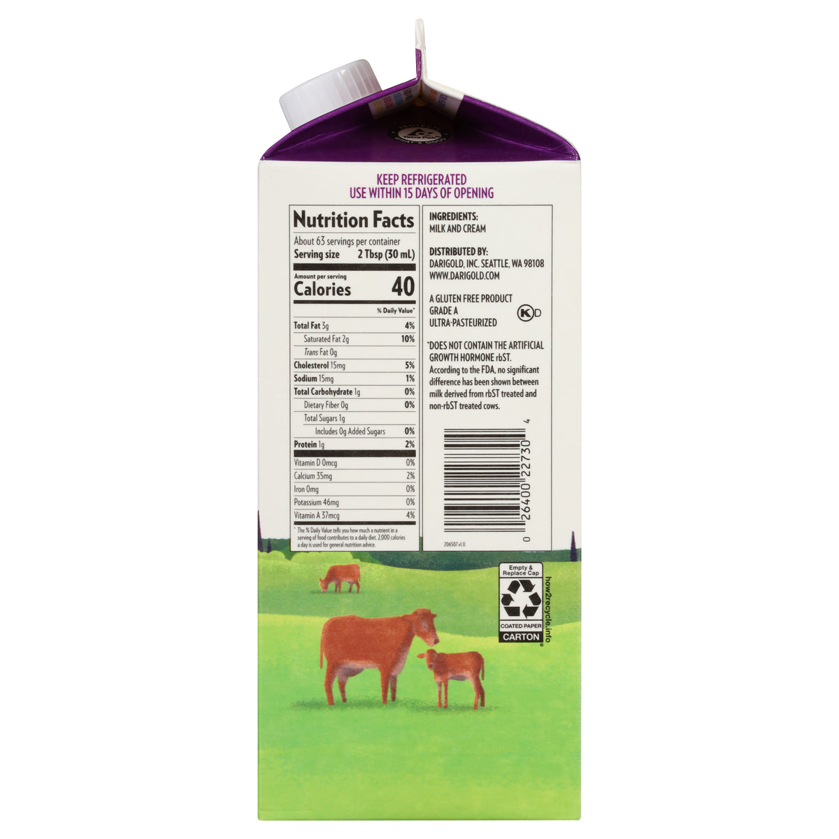 Darigold Half & Half, 64 fl oz — original product image 2 of 2