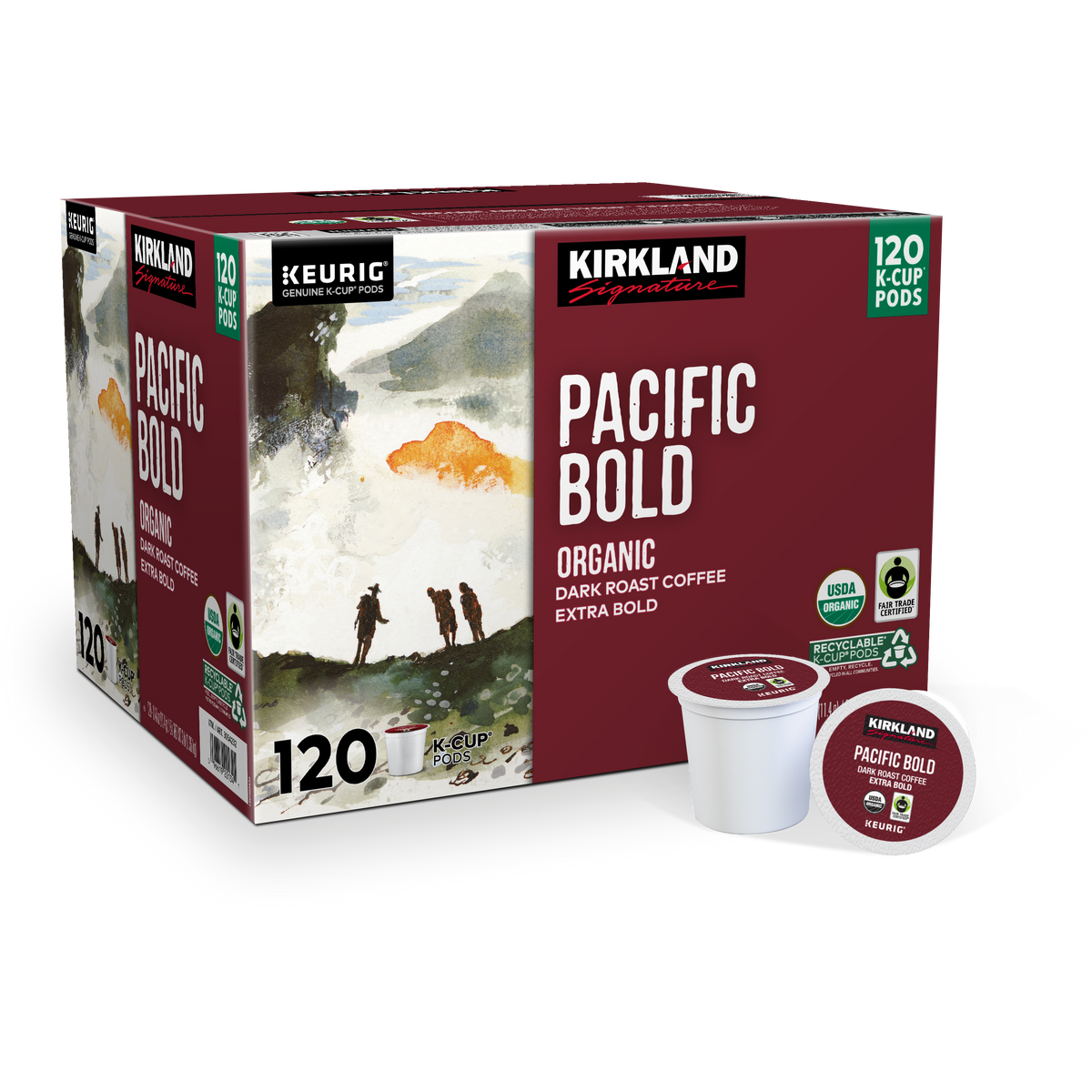 Kirkland Signature Organic Pacific Bold Coffee, Dark Roast, Keurig K-Cup Pods, 120 ct — original product image 1 of 2
