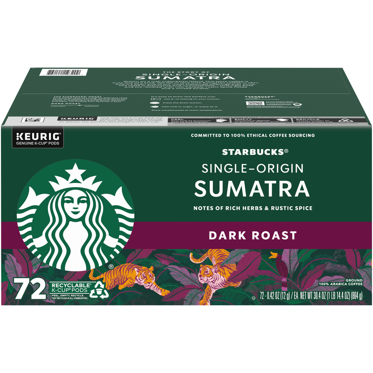 Starbucks Sumatra Single-Origin Coffee, Dark Roast, Keurig K-Cup Pods, 72 ct — original product image 1 of 2