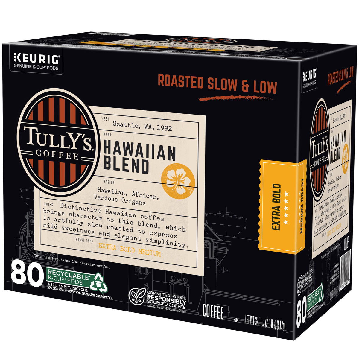 Tully's Hawaiian Blend Coffee, Extra Bold Medium Roast, Keurig K-Cup Pods, 80 ct — original product image 3 of 4