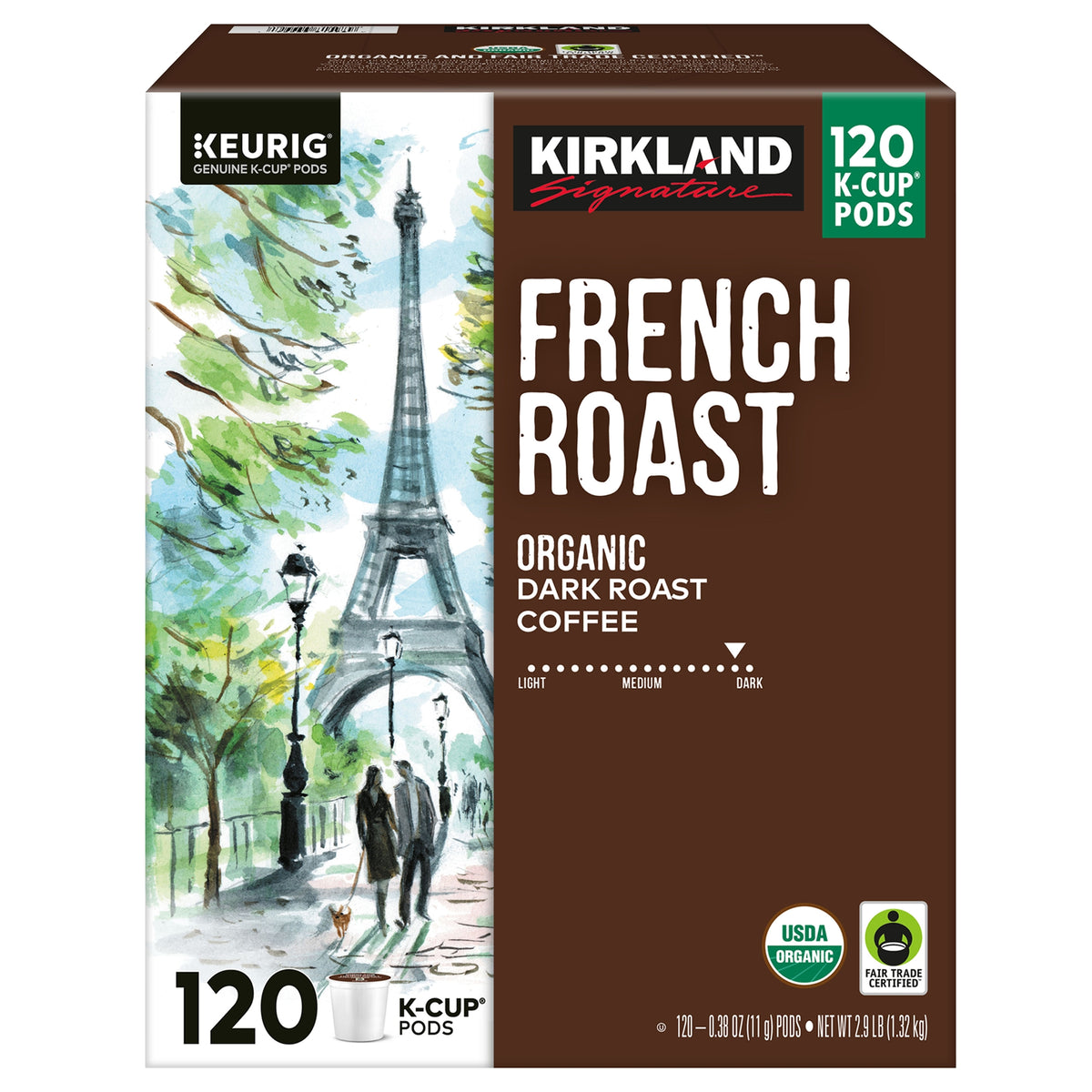 Kirkland Signature Organic French Roast Coffee, Dark Roast, Keurig K-Cup Pods, 120 ct — original product image 1 of 3