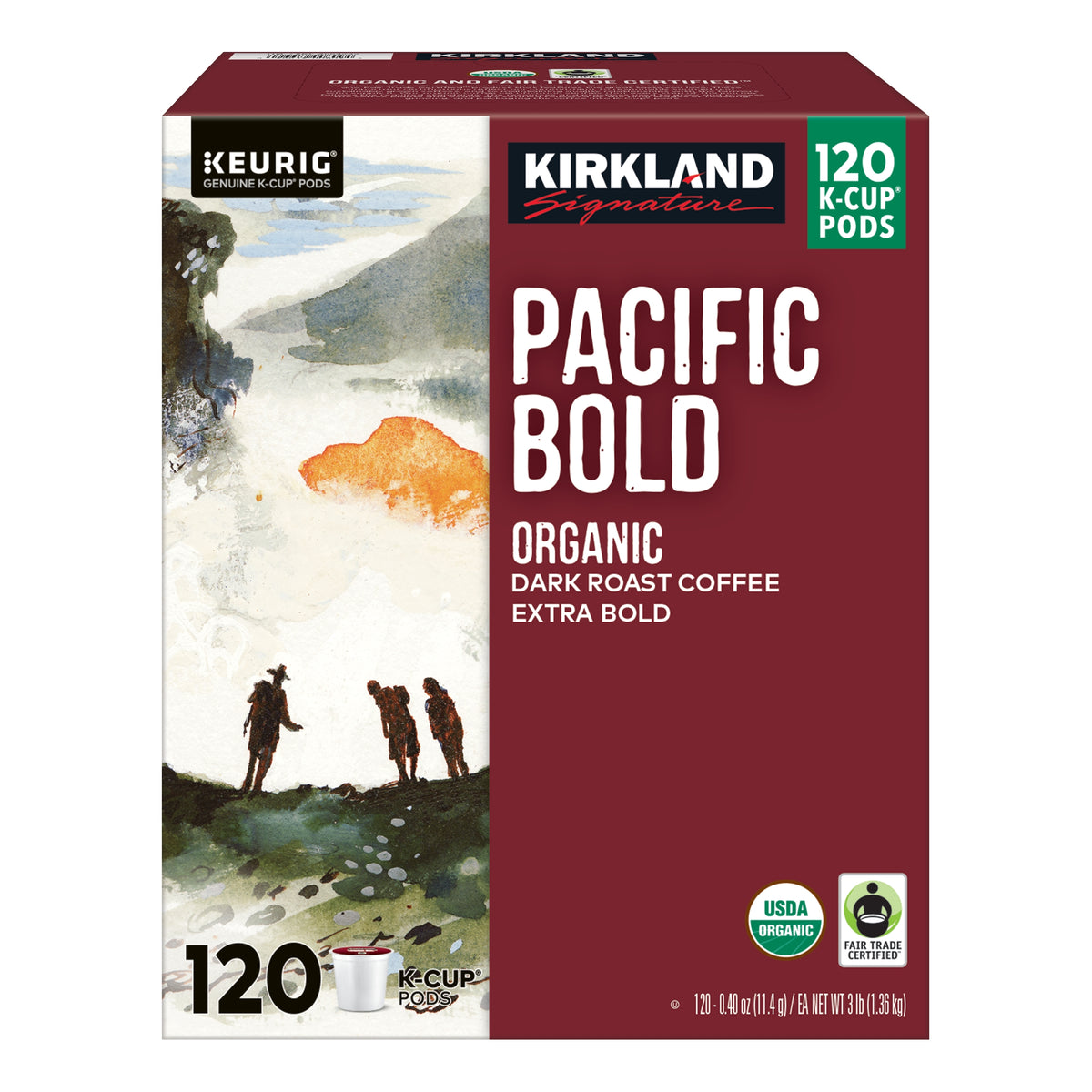 Kirkland Signature Organic Pacific Bold Coffee, Dark Roast, Keurig K-Cup Pods, 120 ct — original product image 1 of 4