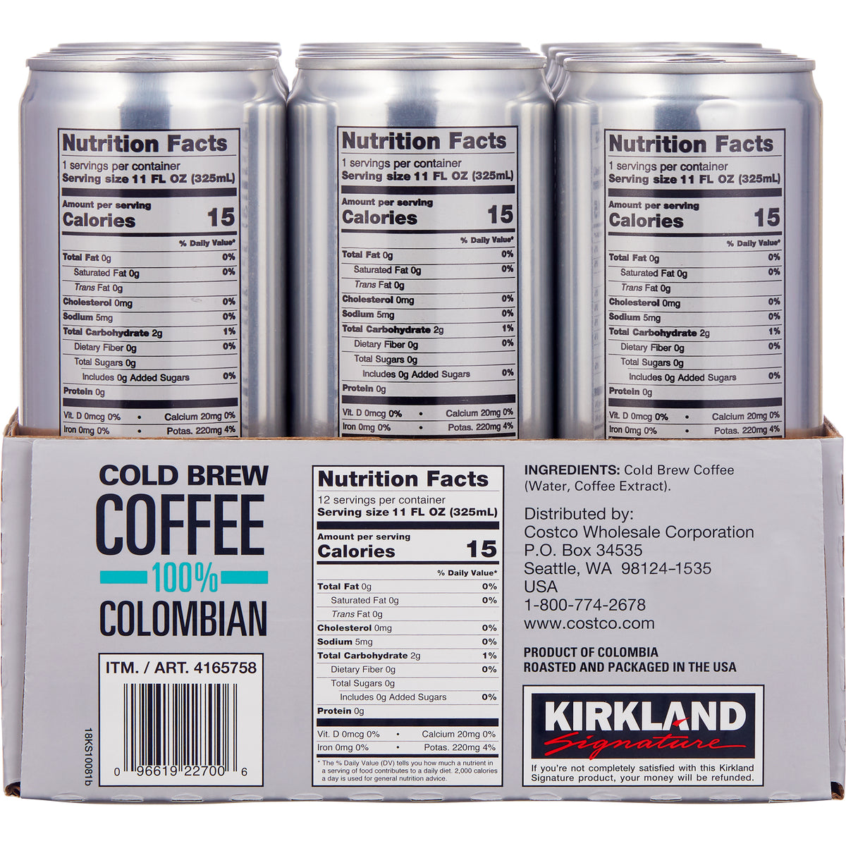 Kirkland Signature Cold Brew Coffee, Colombian, 11 fl oz, 12 ct — original product image 3 of 3