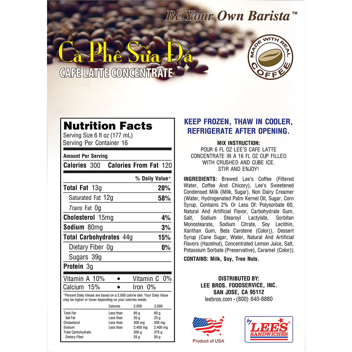 Lee's Cafe Latte Frozen Concentrate, Original, 16 fl oz, 6 ct — original product image 2 of 3