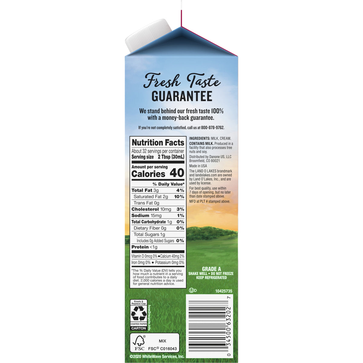 Land O'Lakes Half & Half, 1 Quart — original product image 2 of 2