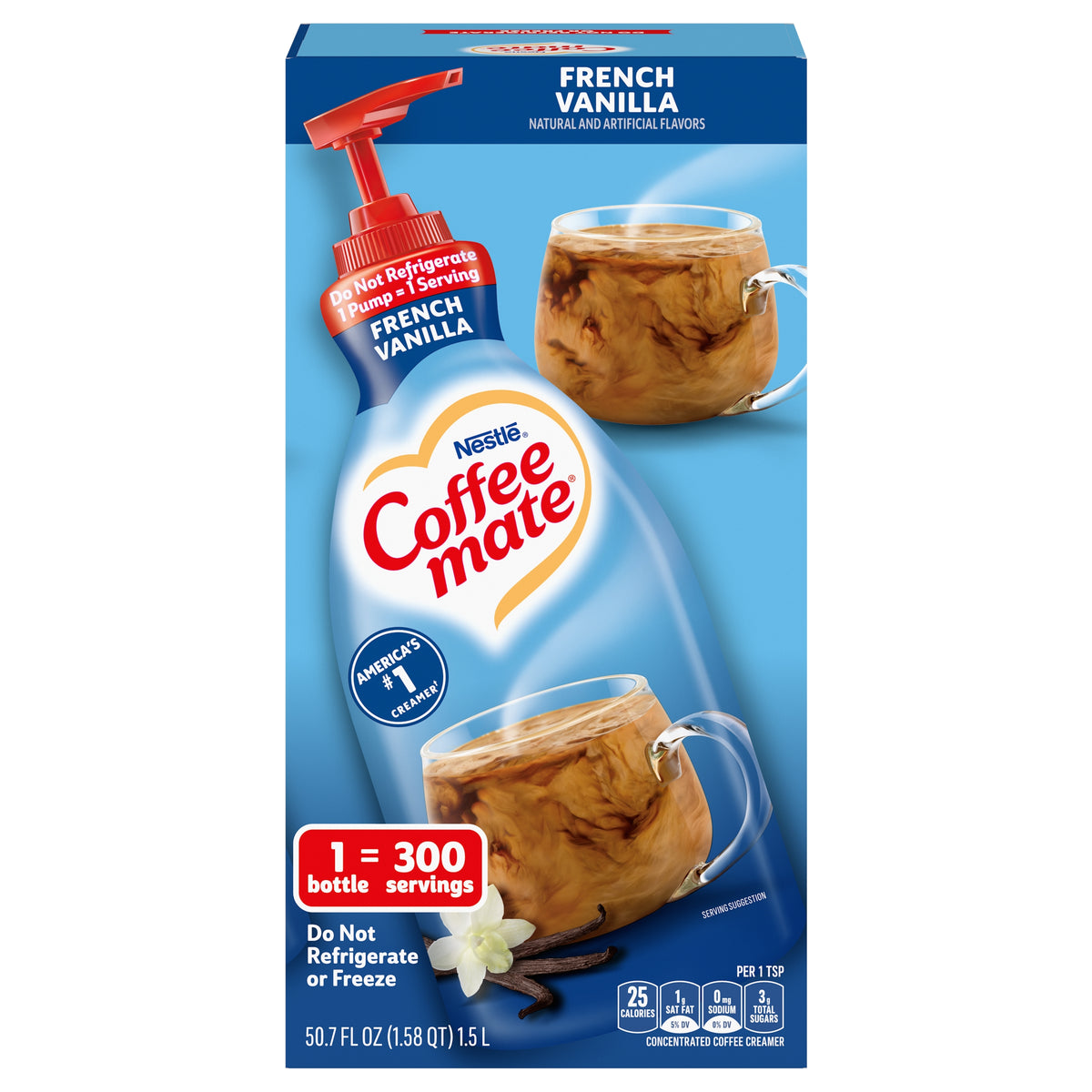 Coffee mate Liquid Coffee Creamer, Non-Dairy, French Vanilla, 50.7 fl oz, Pump Bottle — original product image 1 of 2