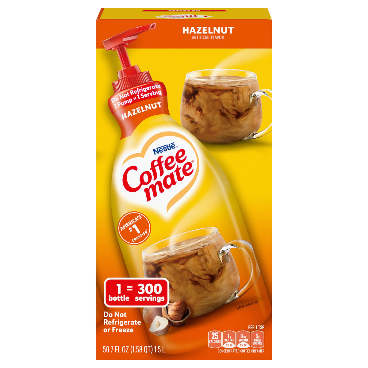 Coffee mate Liquid Coffee Creamer, Non-Dairy, Hazelnut, 50.7 fl oz, Pump Bottle — original product image 1 of 2