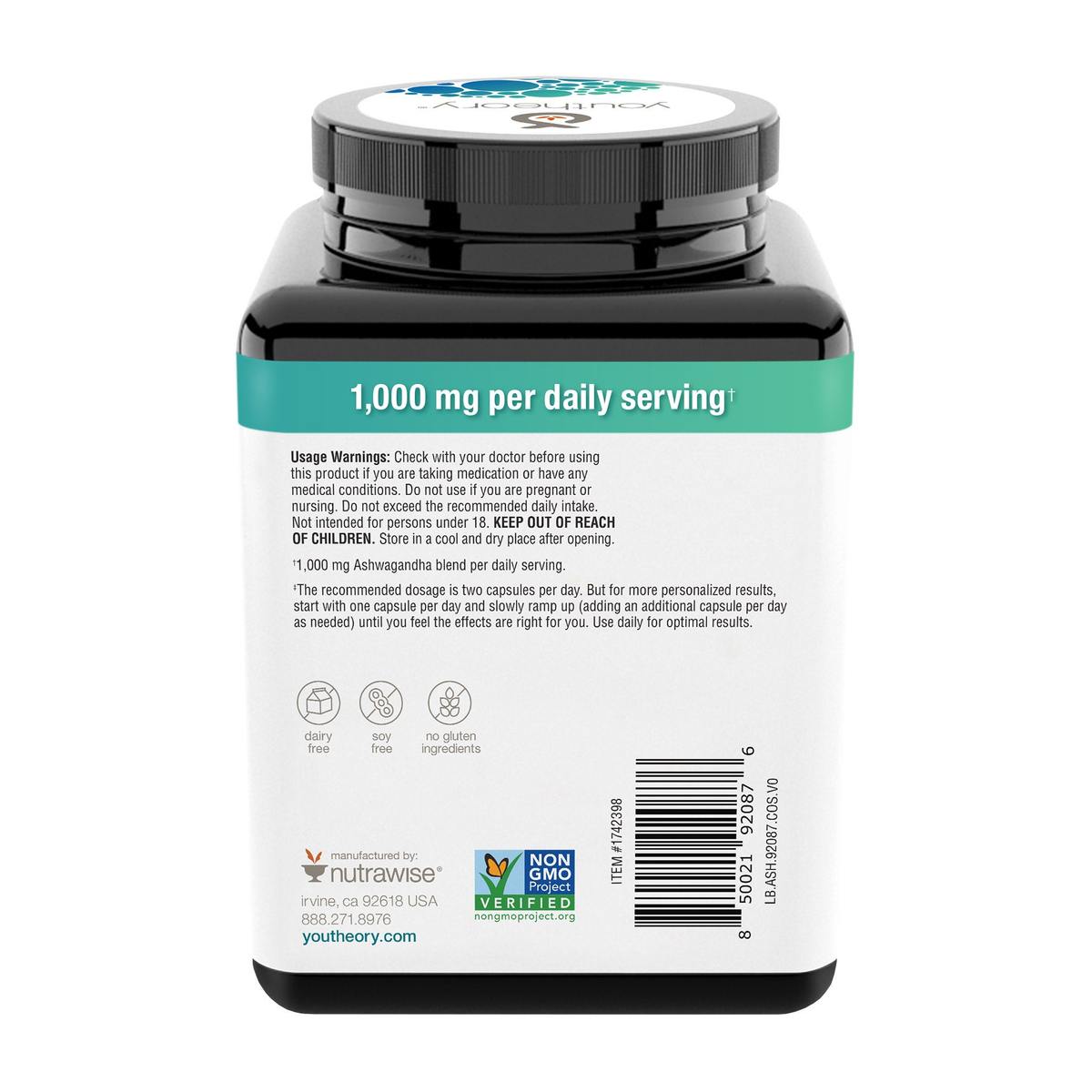 Youtheory Ashwagandha - original packaging and label, view 4
