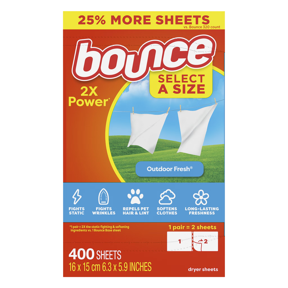 Bounce Select-a-Size Dryer Sheets, Outdoor Fresh - original packaging and label, view 2
