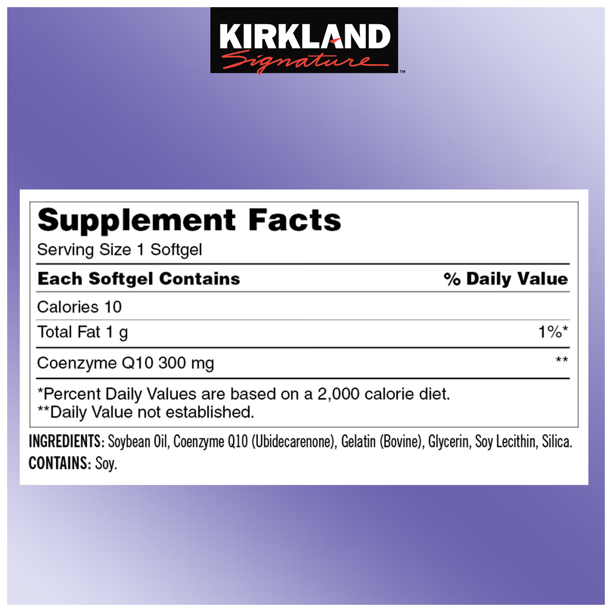 Kirkland Signature CoQ10 300 mg - original packaging and label, view 4