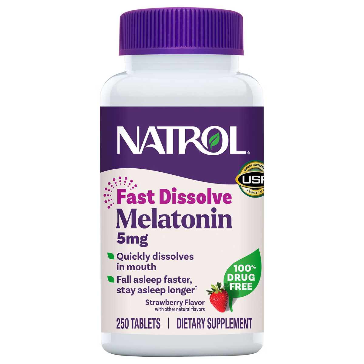 Natrol Fast Dissolve Melatonin 5 mg, Strawberry - original packaging and label, view 1