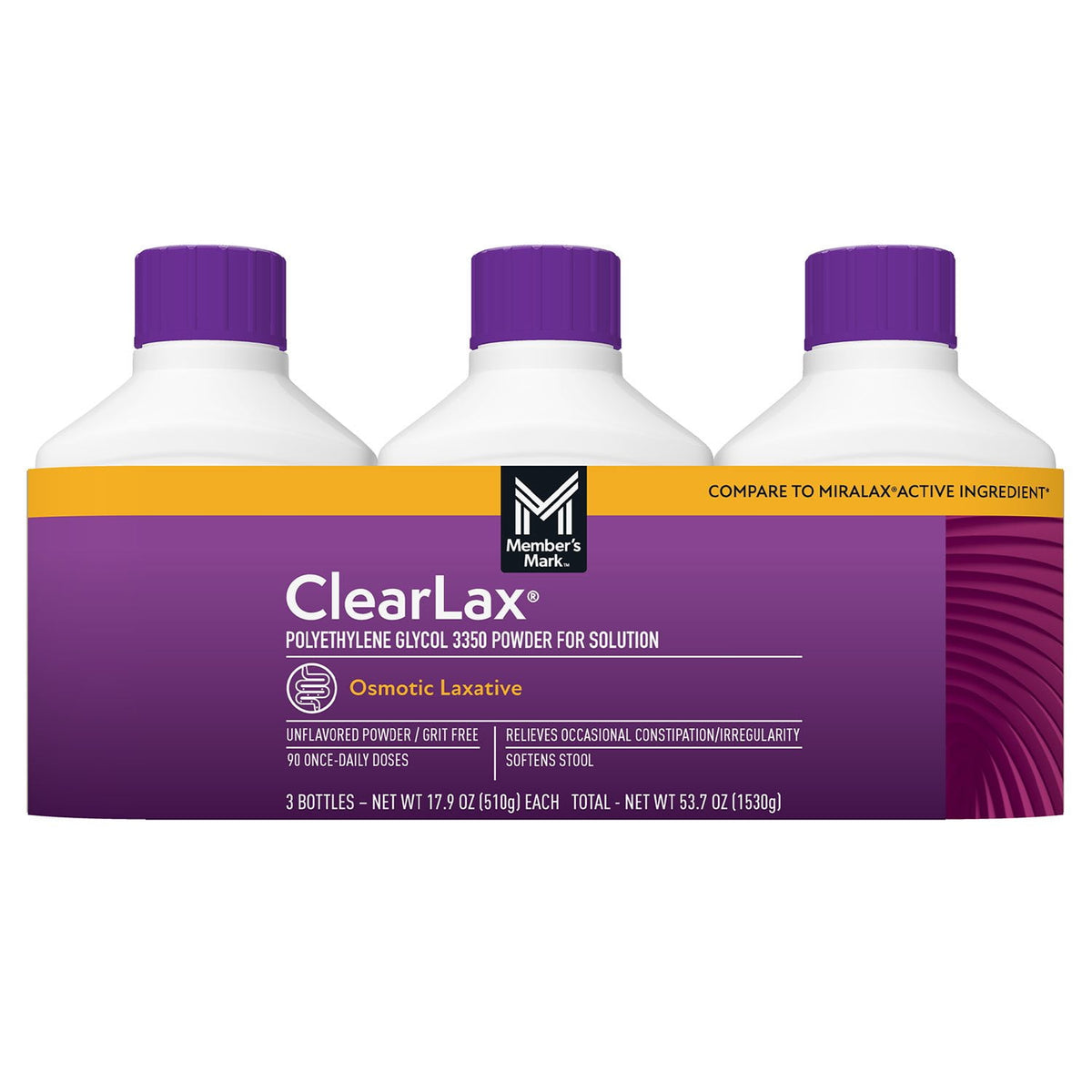 Member's Mark ClearLAX Polyethylene Glycol 3350 Powder, 17.9 oz., 3 pk.