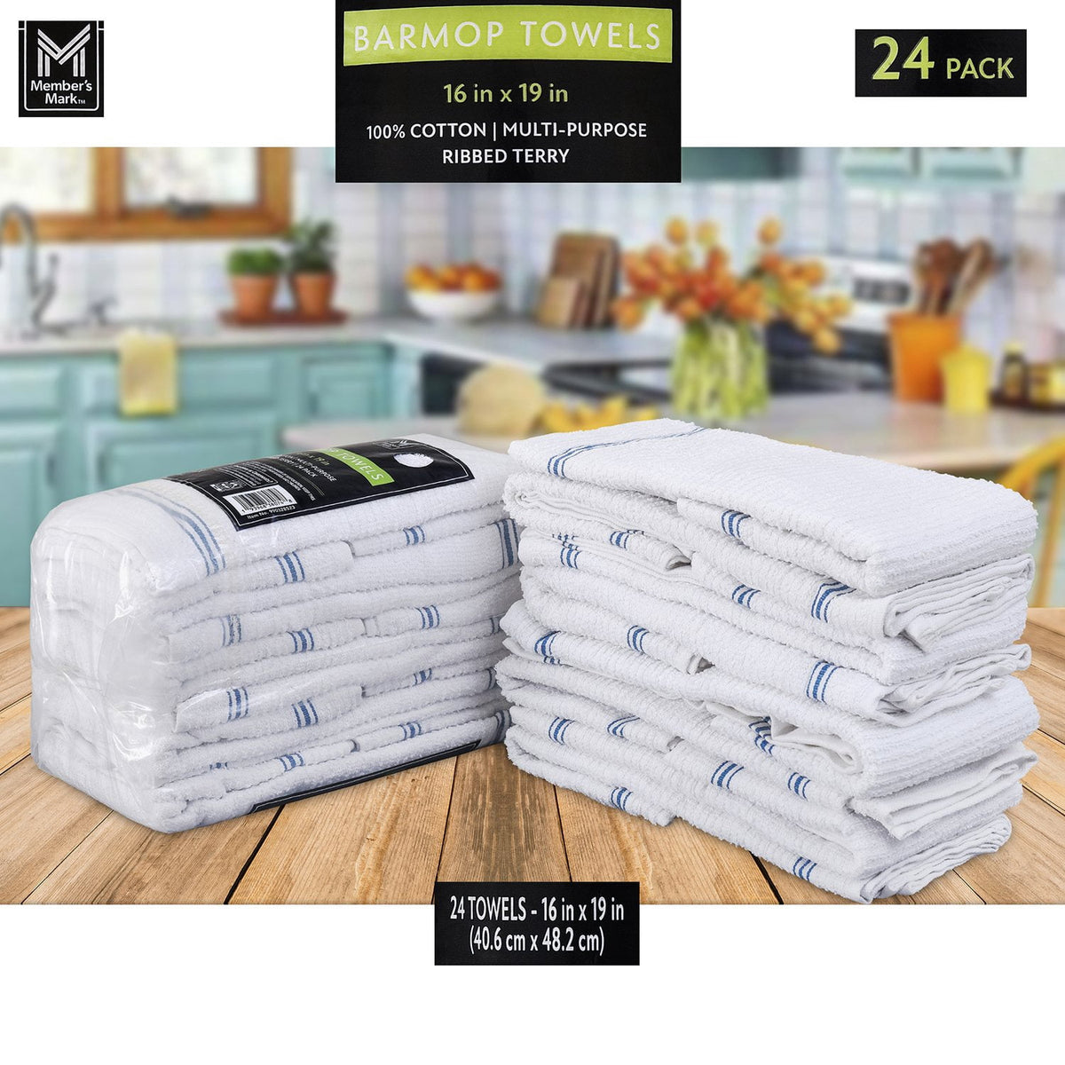 Member's Mark Cotton Bar Mop Towels, 16" x 19", 24 ct.