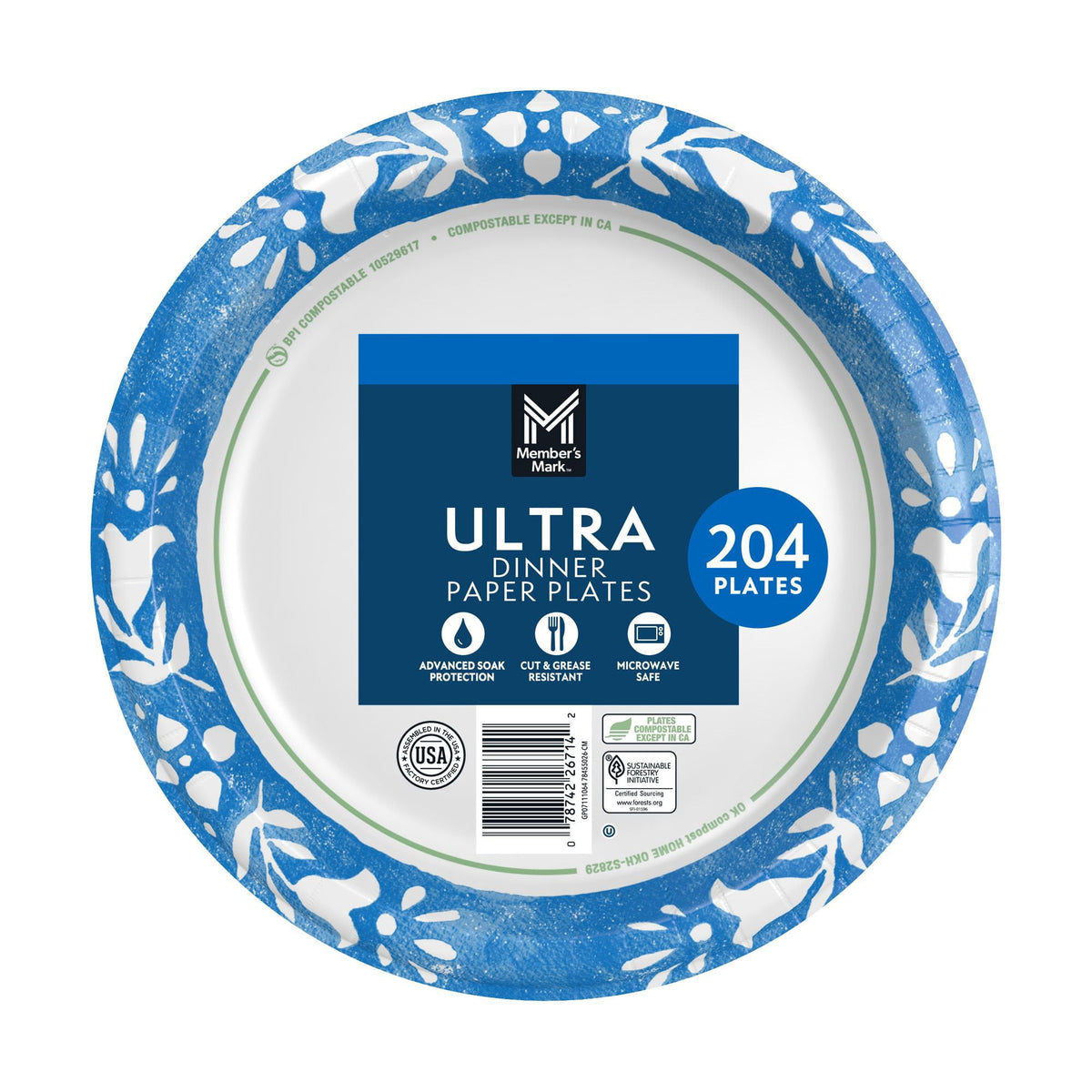 Member's Mark Ultra Dinner Paper Plates, 10", 204 ct.
