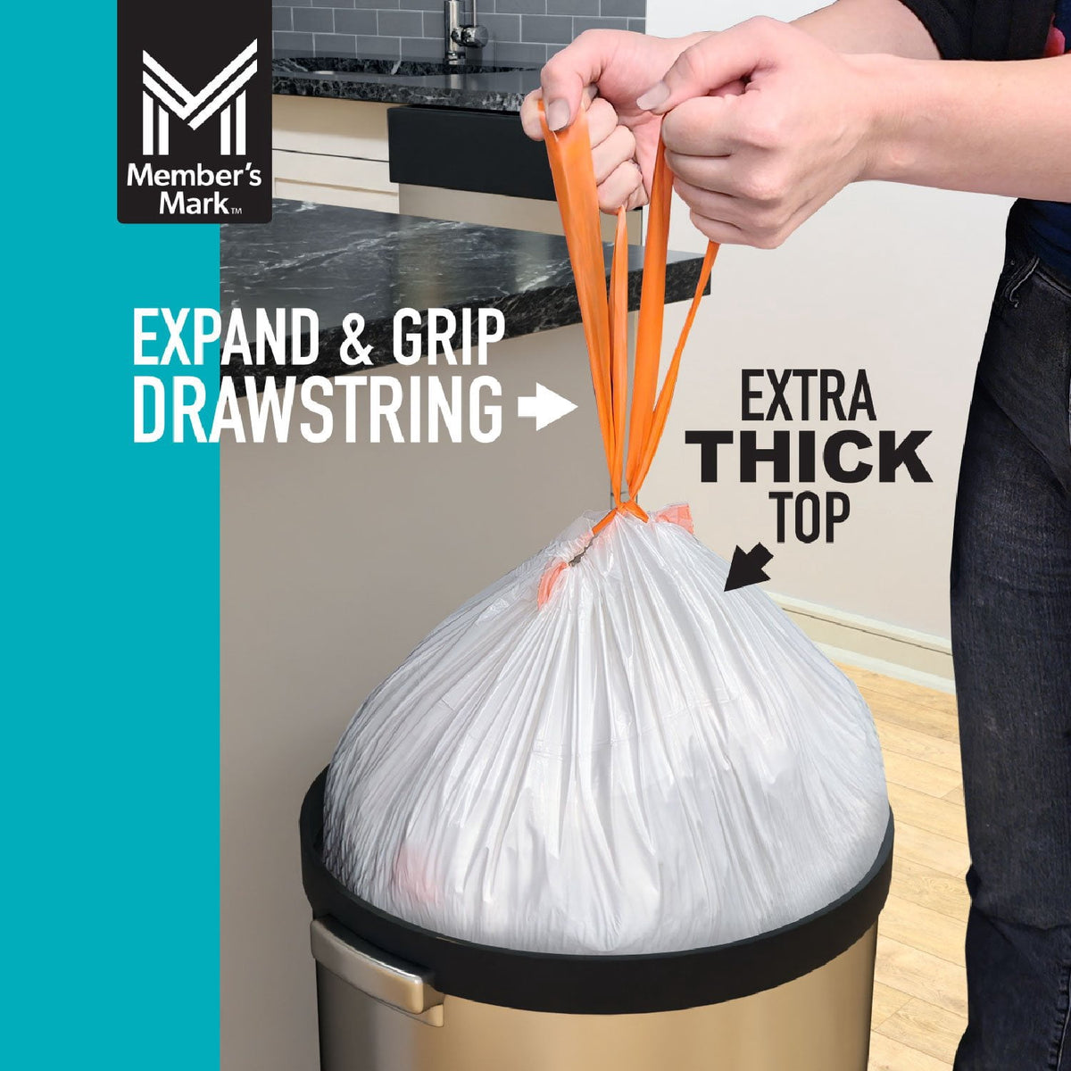 Member's Mark Power Flex 13-Gallon Tall Kitchen Trash Bags, Fresh Scent, 200 ct.