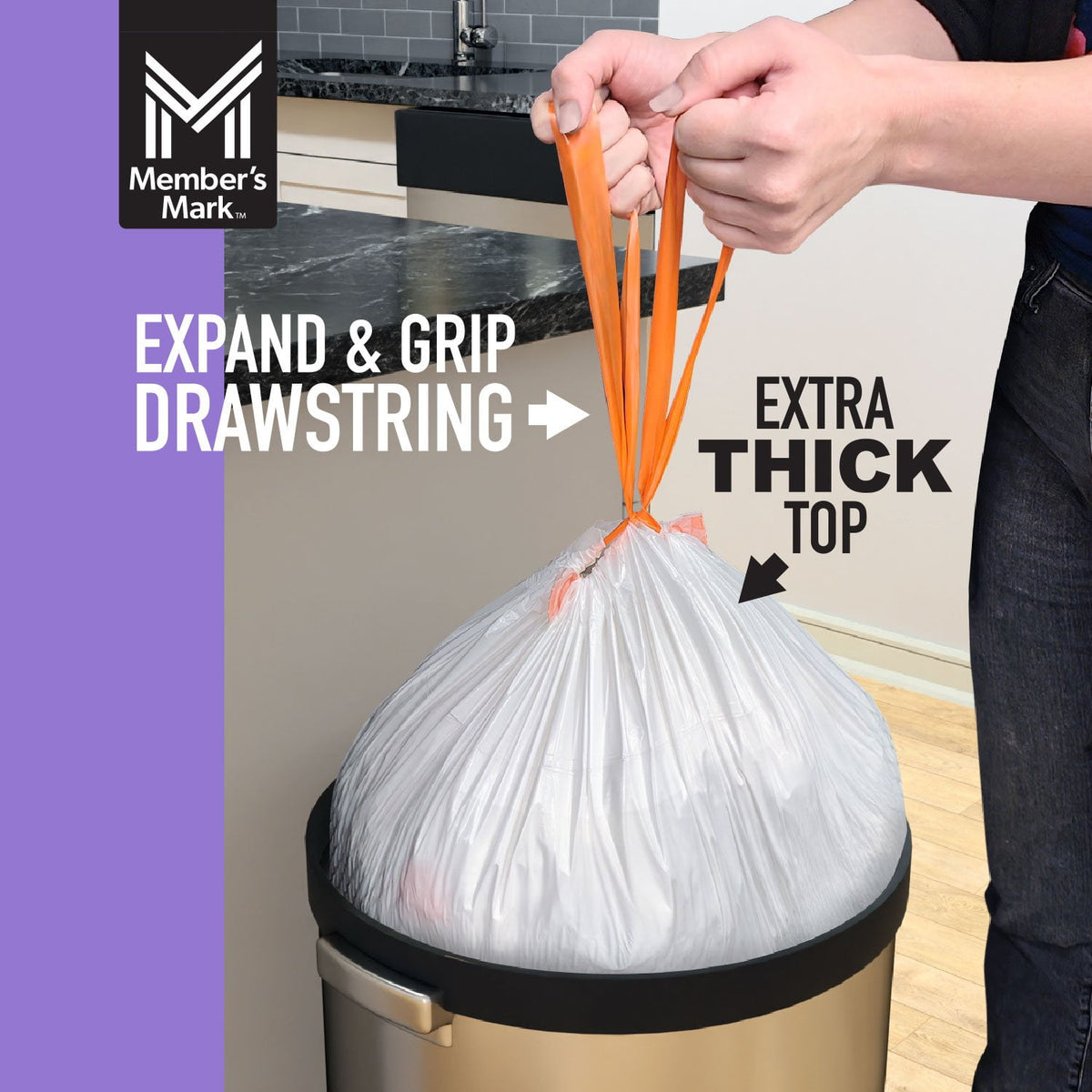 Member's Mark Power Flex 13-Gallon Tall Kitchen Trash Bags, Lavender, 200 ct.