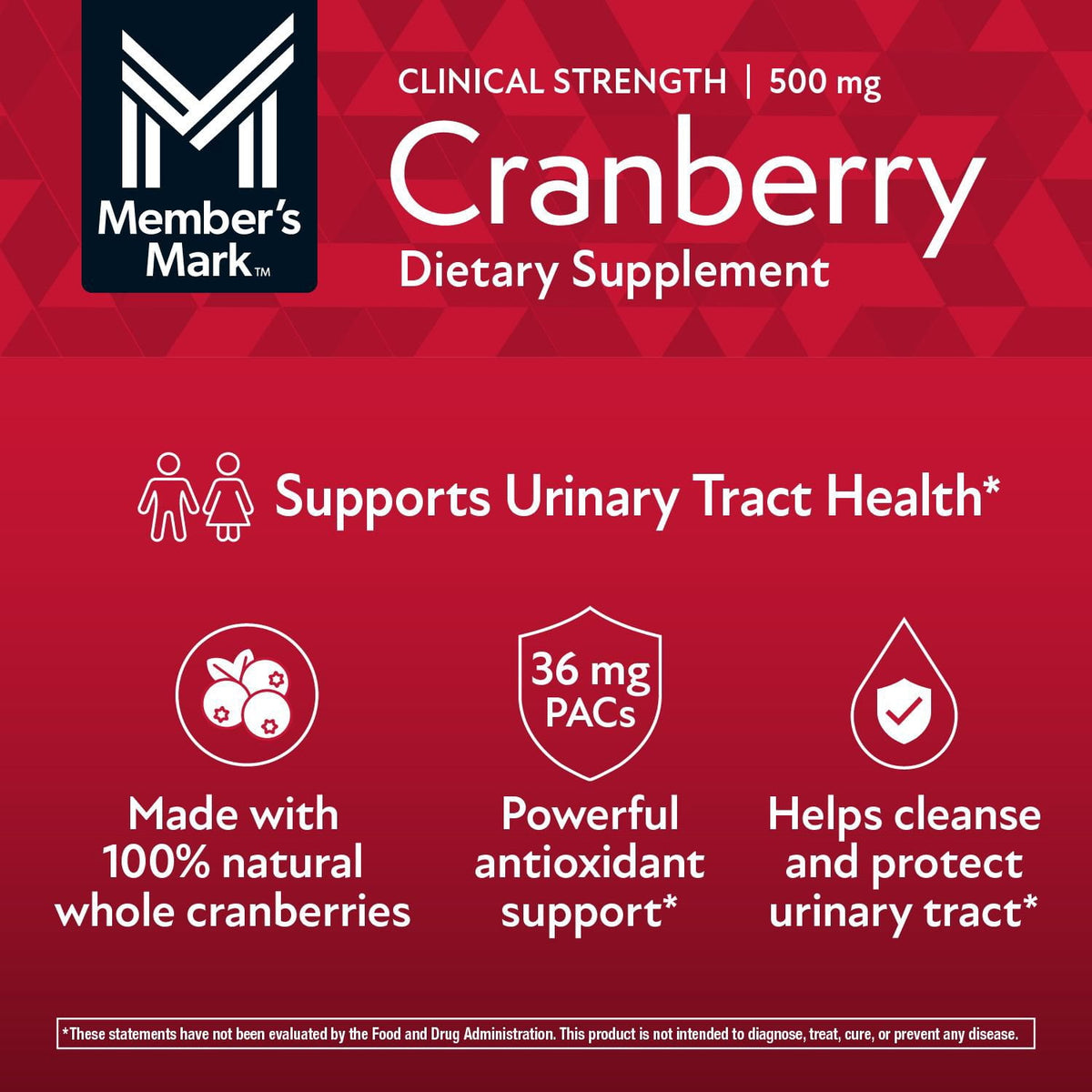Member's Mark Clinical Strength Cranberry Capsules, 500 mg, 150 ct.