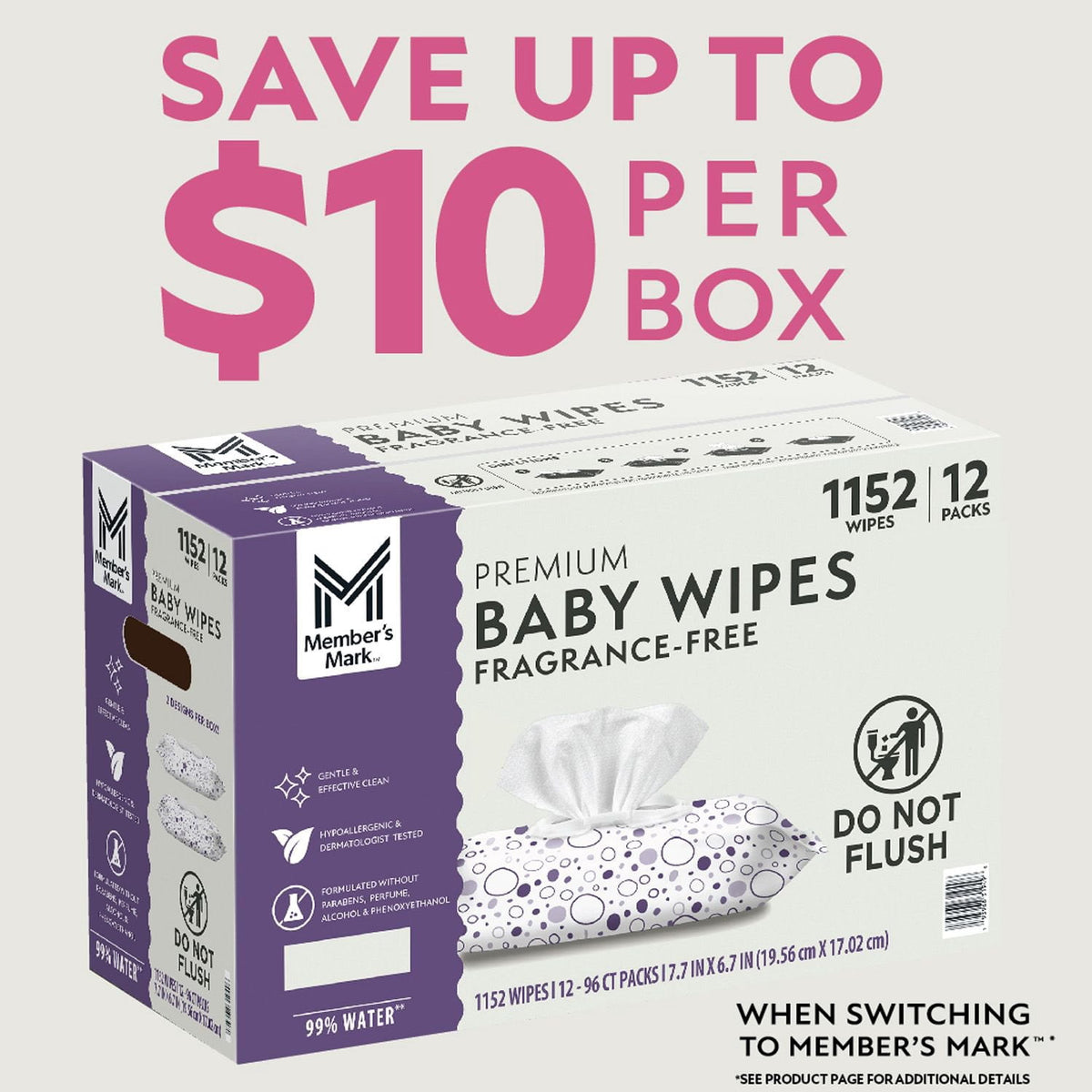 Member's Mark Premium Baby Wipes, Fragrance Free, 12 pk., 1152 Wipes