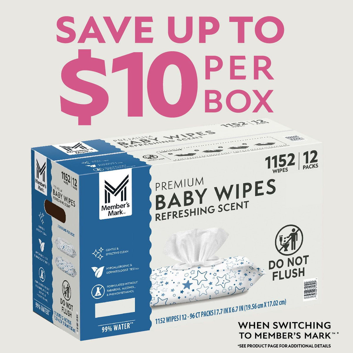 Member's Mark Premium Baby Wipes, Refreshing Clean Scent, 12 pk., 1152 Wipes