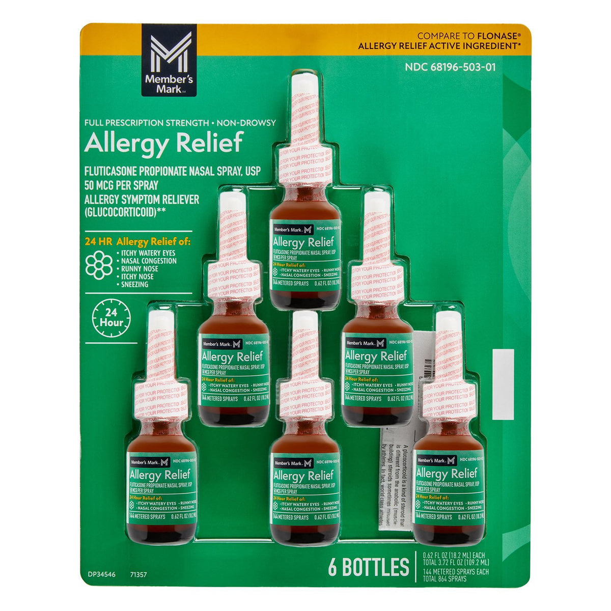 Member's Mark 50mcg Allergy Relief, Fluticasone Propionate Nasal Spray (0.62 fl. oz., 6 ct.)