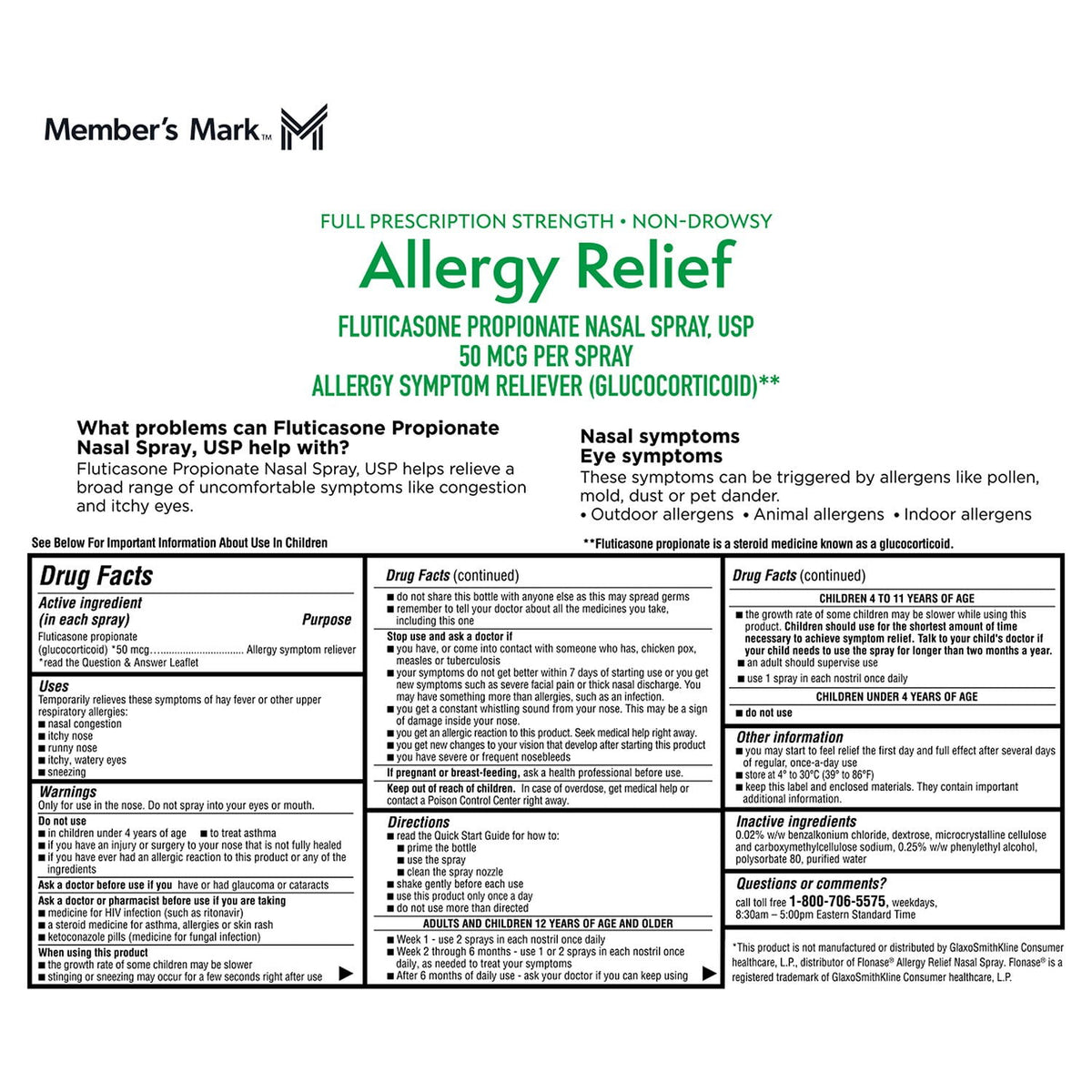 Member's Mark 50mcg Allergy Relief, Fluticasone Propionate Nasal Spray (0.62 fl. oz., 6 ct.)