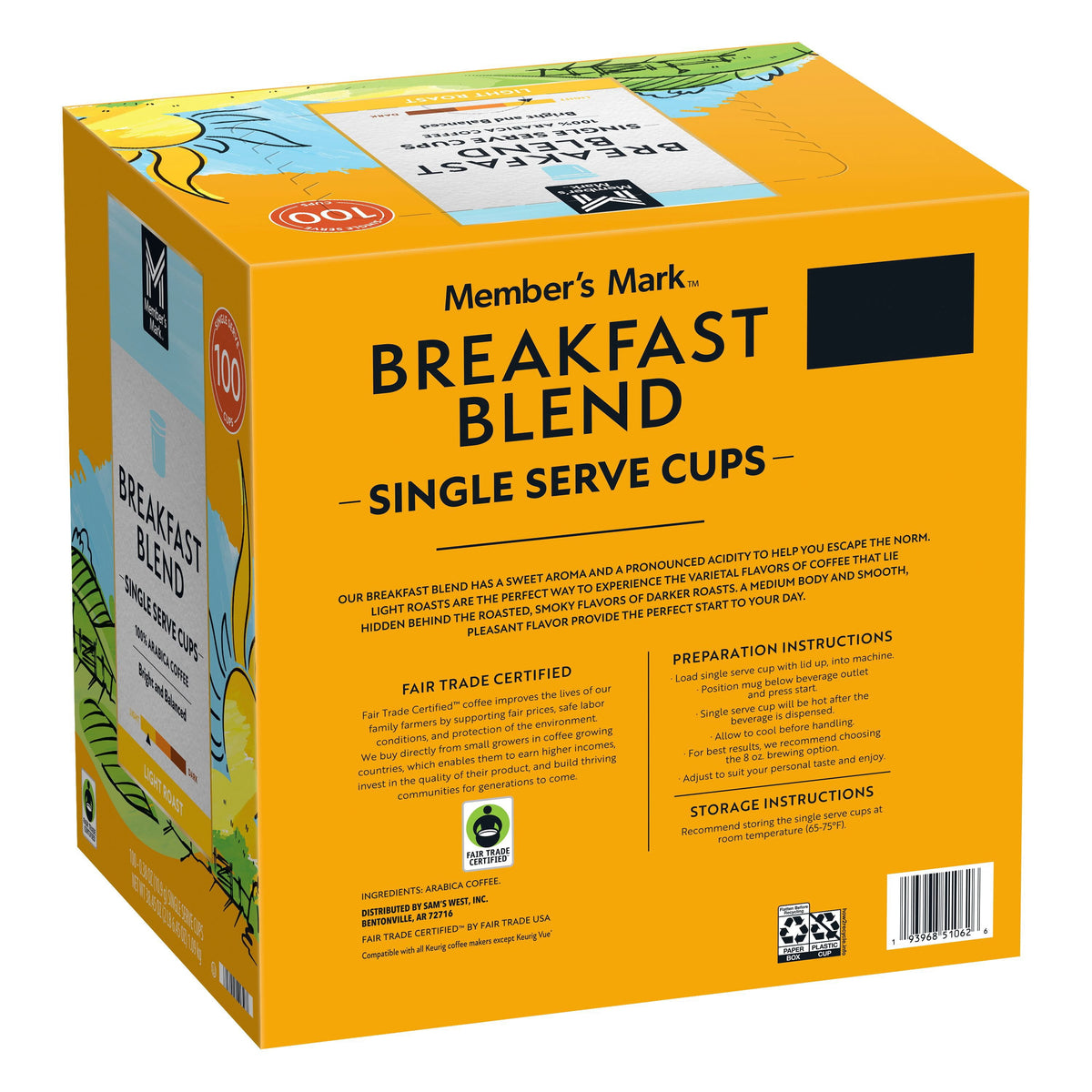 Member's Mark Light Roast Coffee Pods, Breakfast Blend, 100 ct.