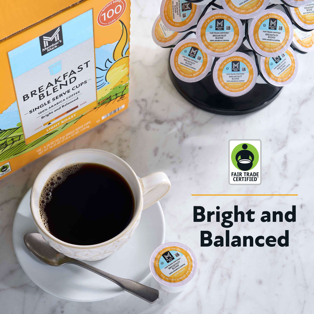 Member's Mark Light Roast Coffee Pods, Breakfast Blend, 100 ct.