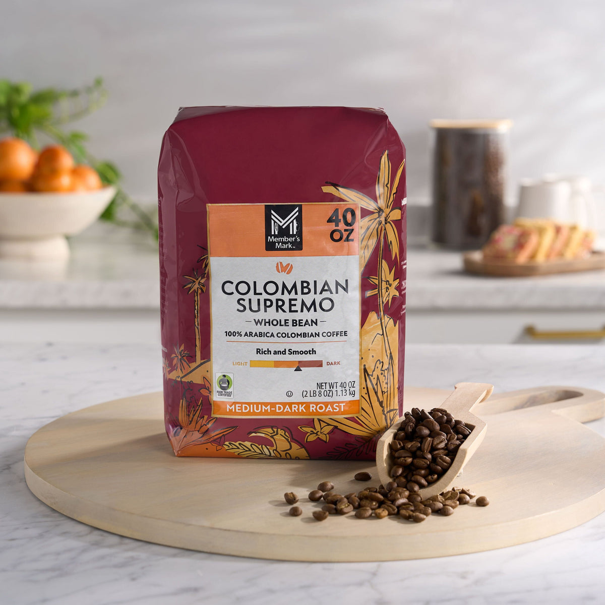 Member's Mark Medium-Dark Roast Whole Bean Coffee, Colombian Supremo, 40 oz.