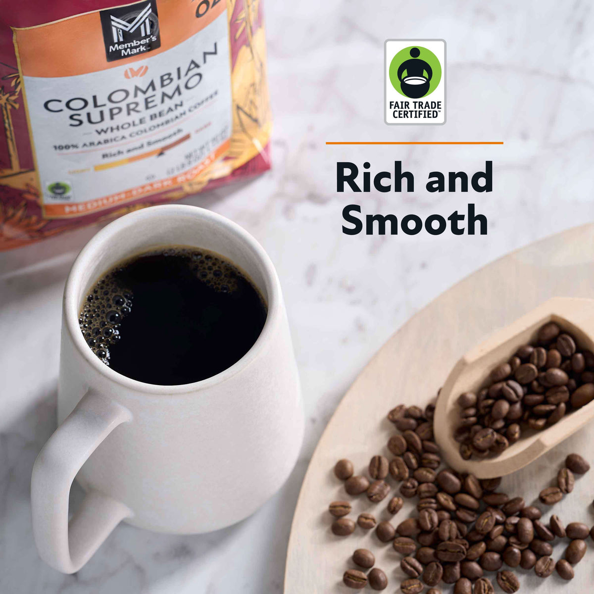 Member's Mark Medium-Dark Roast Whole Bean Coffee, Colombian Supremo, 40 oz.