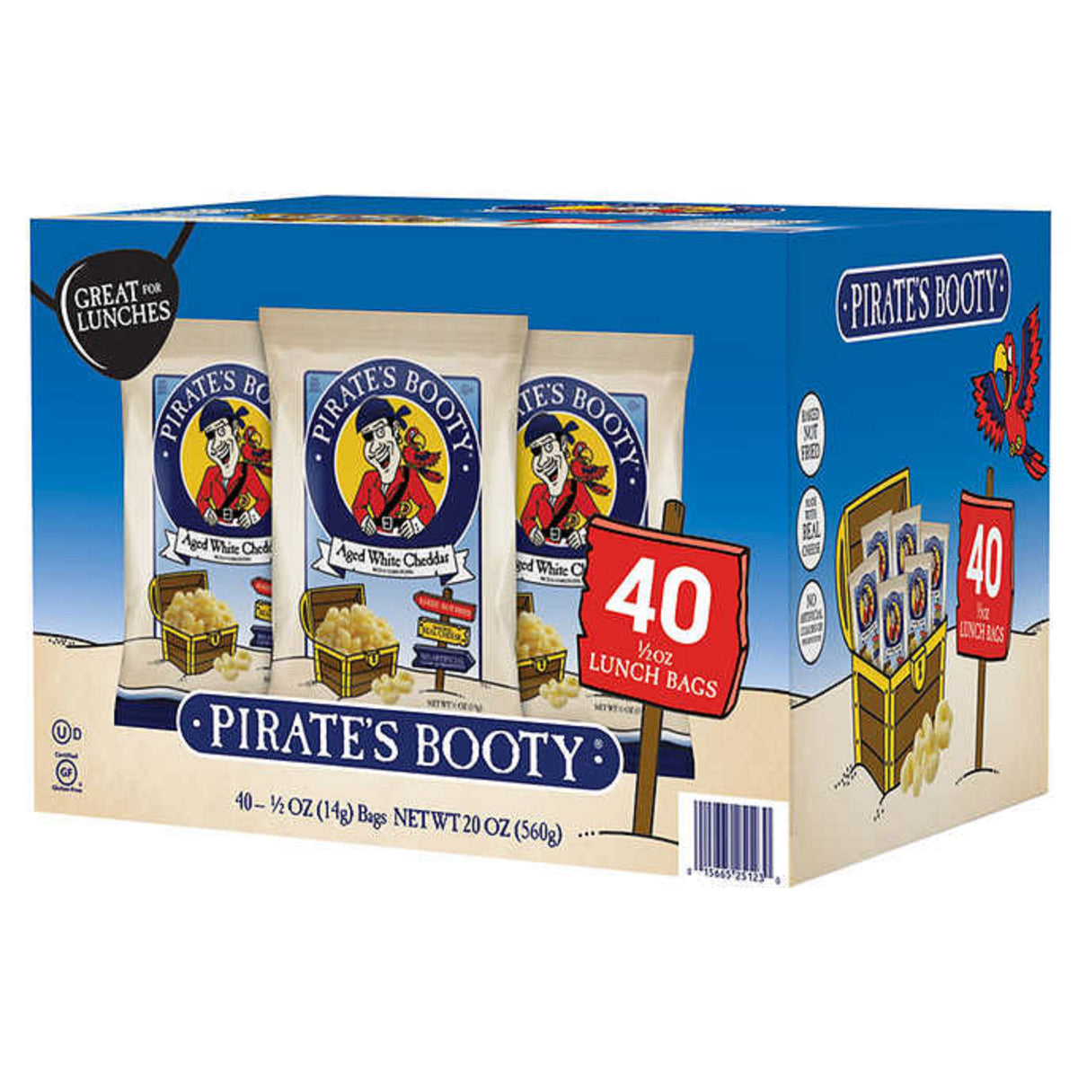 Pirates Booty Baked Rice and Corn Puffs, White Cheddar, 40 ct