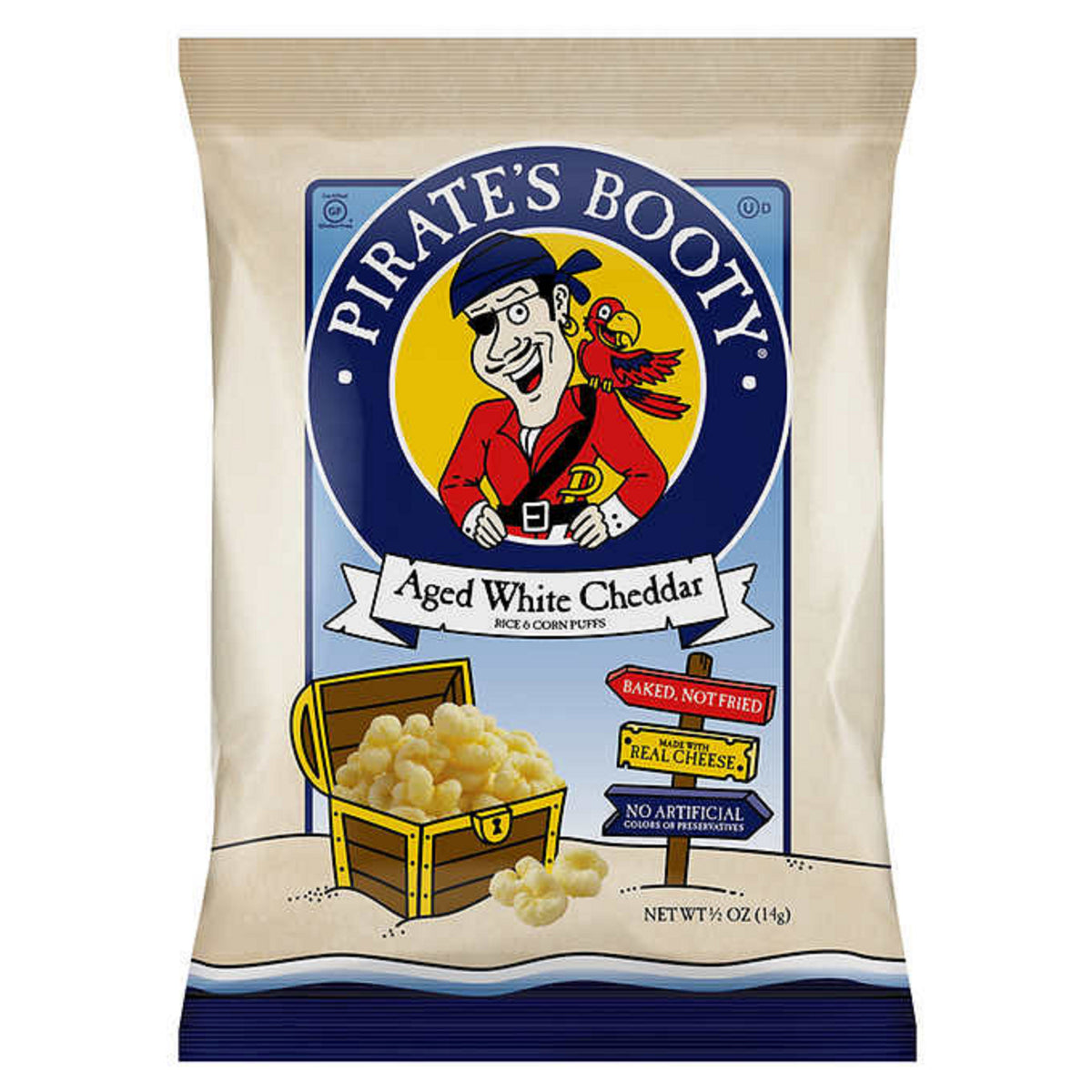 Pirates Booty Baked Rice and Corn Puffs, White Cheddar, 40 ct
