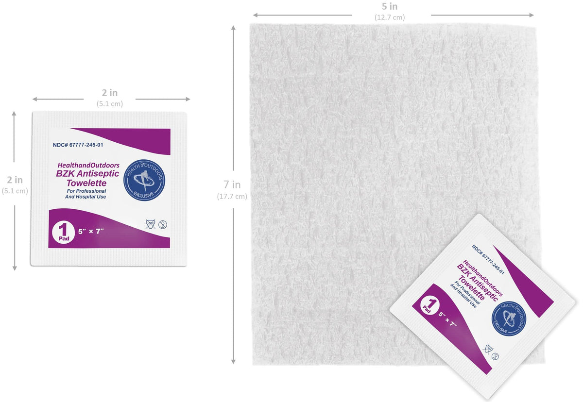 BZK Antiseptic Moist Towelette 5" x 7" Wipe (125 Count) Hand & Body Cleansing Wet Napkins Alcohol-Free Individually Wrapped