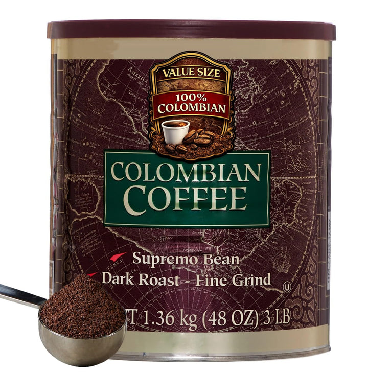 KS 100% Colombian Fine Ground Supremo Coffee, 3 LB Can, Dark Roast