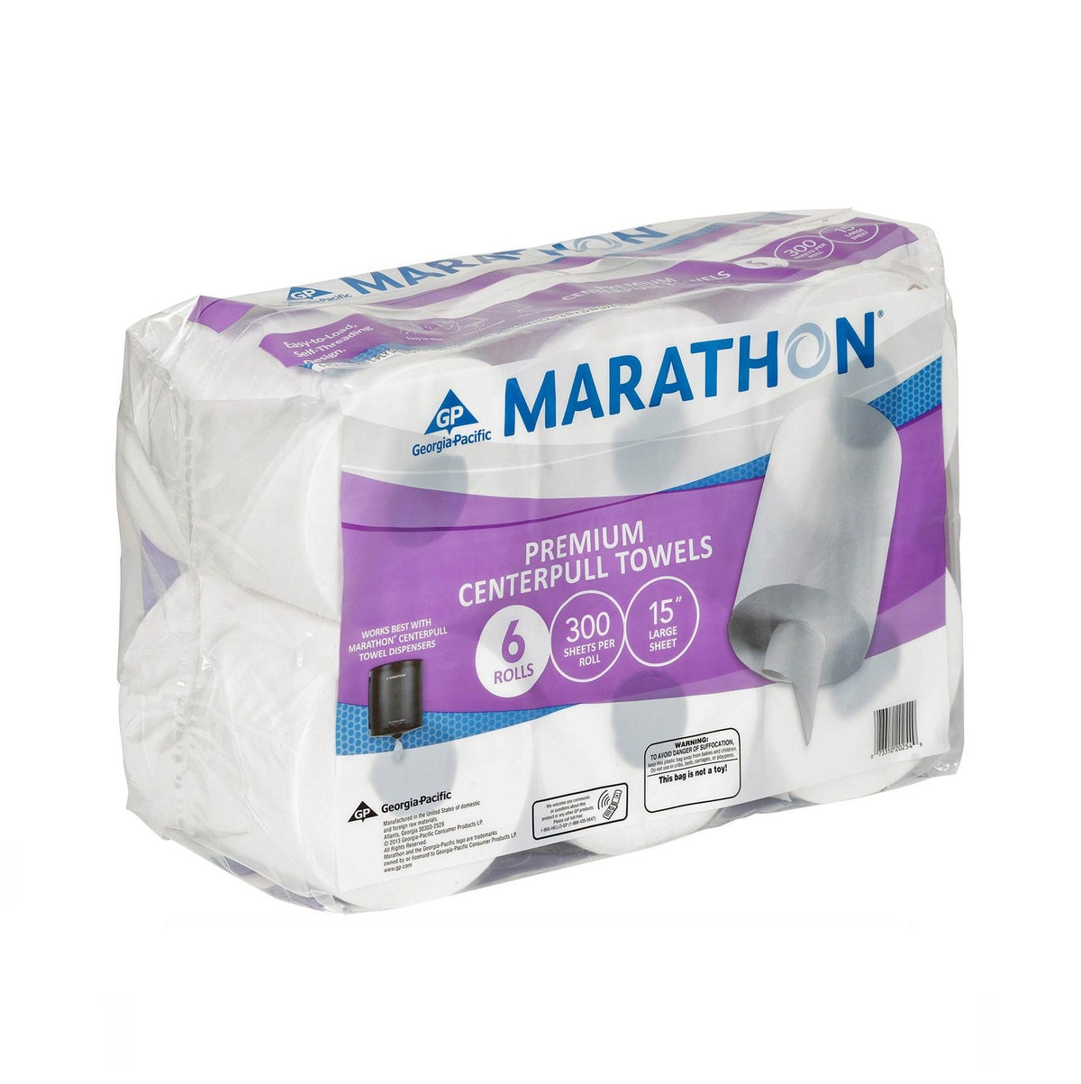 Marathon centerpull towels, six rolls, 300 sheets per roll