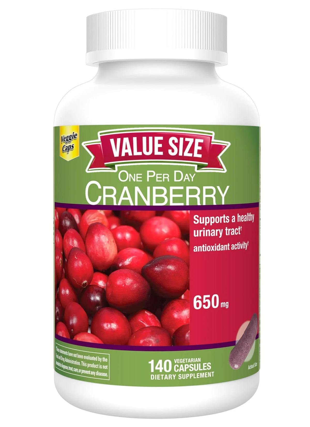 Nature Cranberry 650mg, 140 Vegetarian Capsules, One per Day, Urinary Tract Supplement, Herbal Supplement