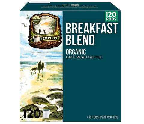 KS Organic Breakfast Blend Coffee K Cups, 120 CT Pods, Light Roast Coffee