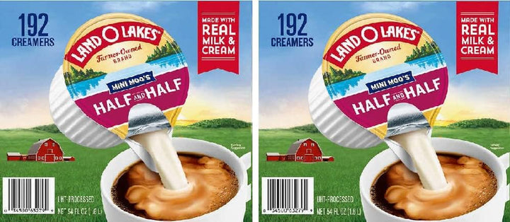 Mini Moo's Half and Half Creamer Singles, 192 Count Box, 2 Cases (Packaged by Brewd Coffee Supplies)