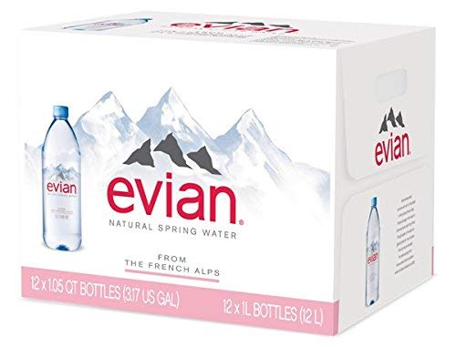 evian Natural Spring Water (One Case of 12 Individual Bottles, Each Bottle is 1 Liter) Naturally Filtered Spring Water in