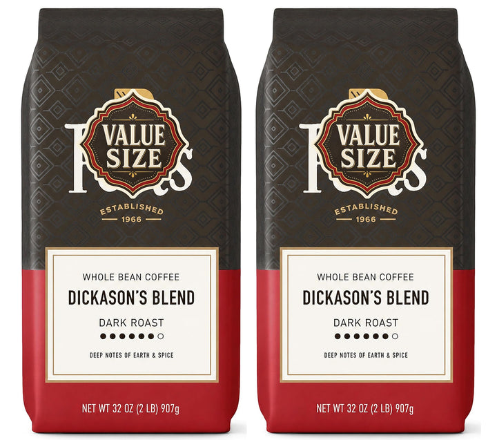 Peet Whole Bean, Major Dickason, Dark Roast 2LB Bag, Set of 2, Notes of Earth and Spice
