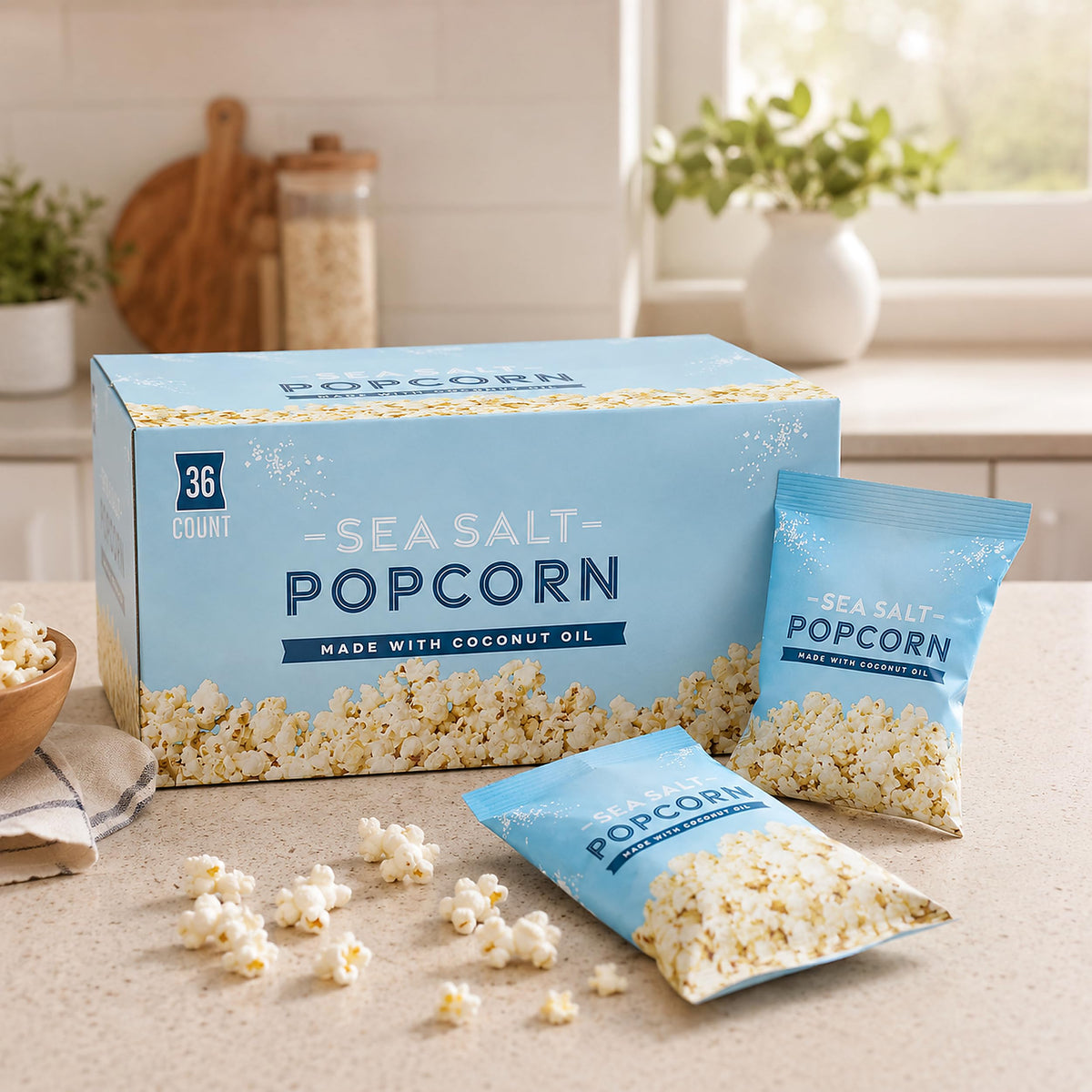 Signature Popcorn, Sea Salt 36 Packs of Premium Popcorn, Made with Coconut Oil