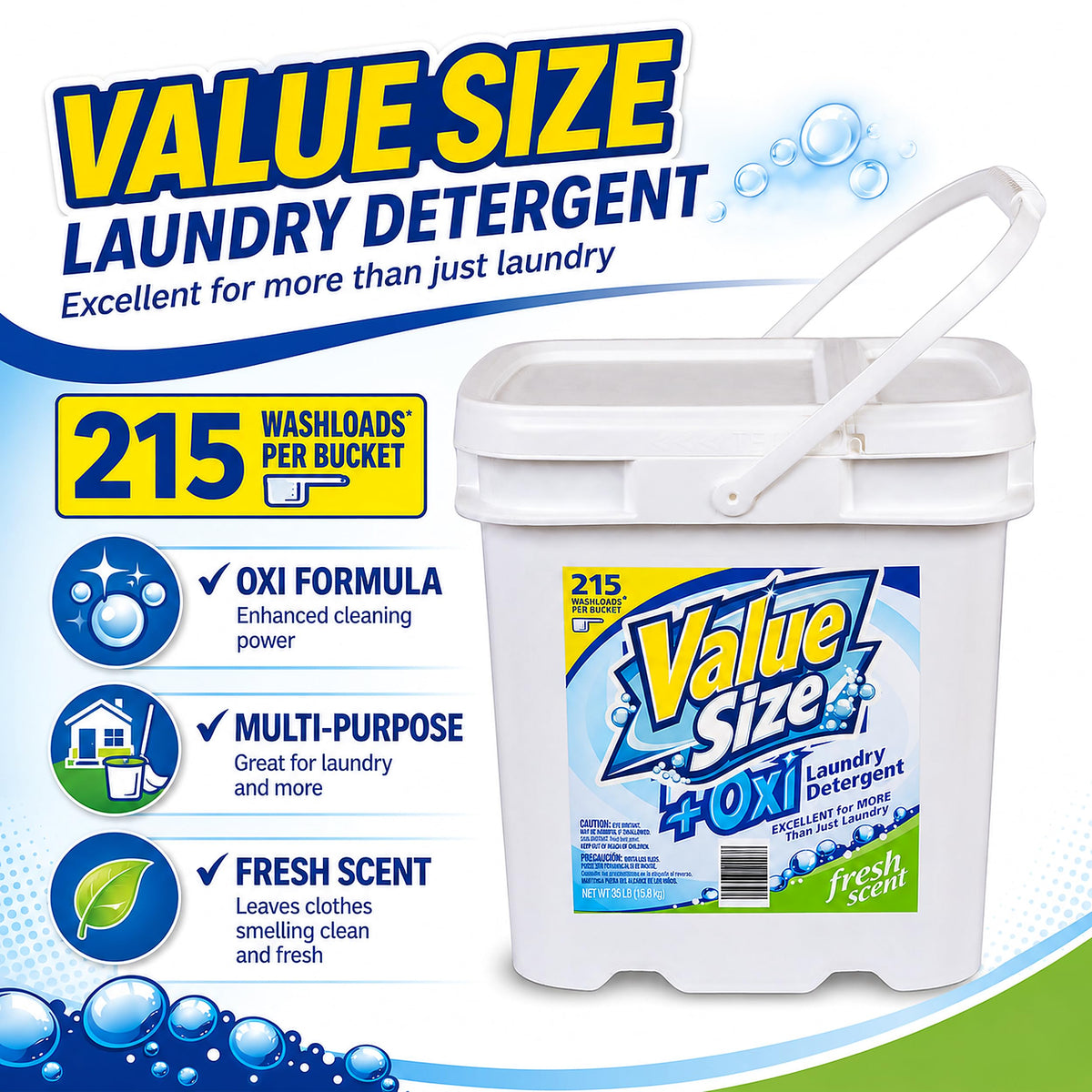 Detergent Wind Bucket Fresh, Added Oxi, 215 Loads, 560 oz Powder Laundry Detergent — additional product image 2