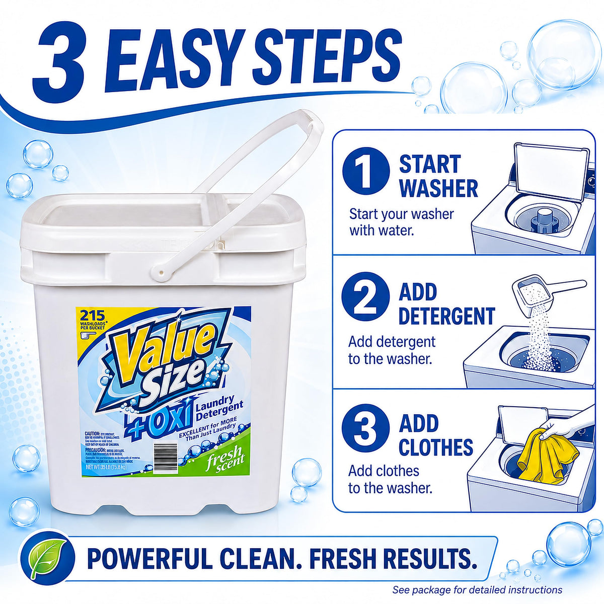 Detergent Wind Bucket Fresh, Added Oxi, 215 Loads, 560 oz Powder Laundry Detergent — additional product image 4