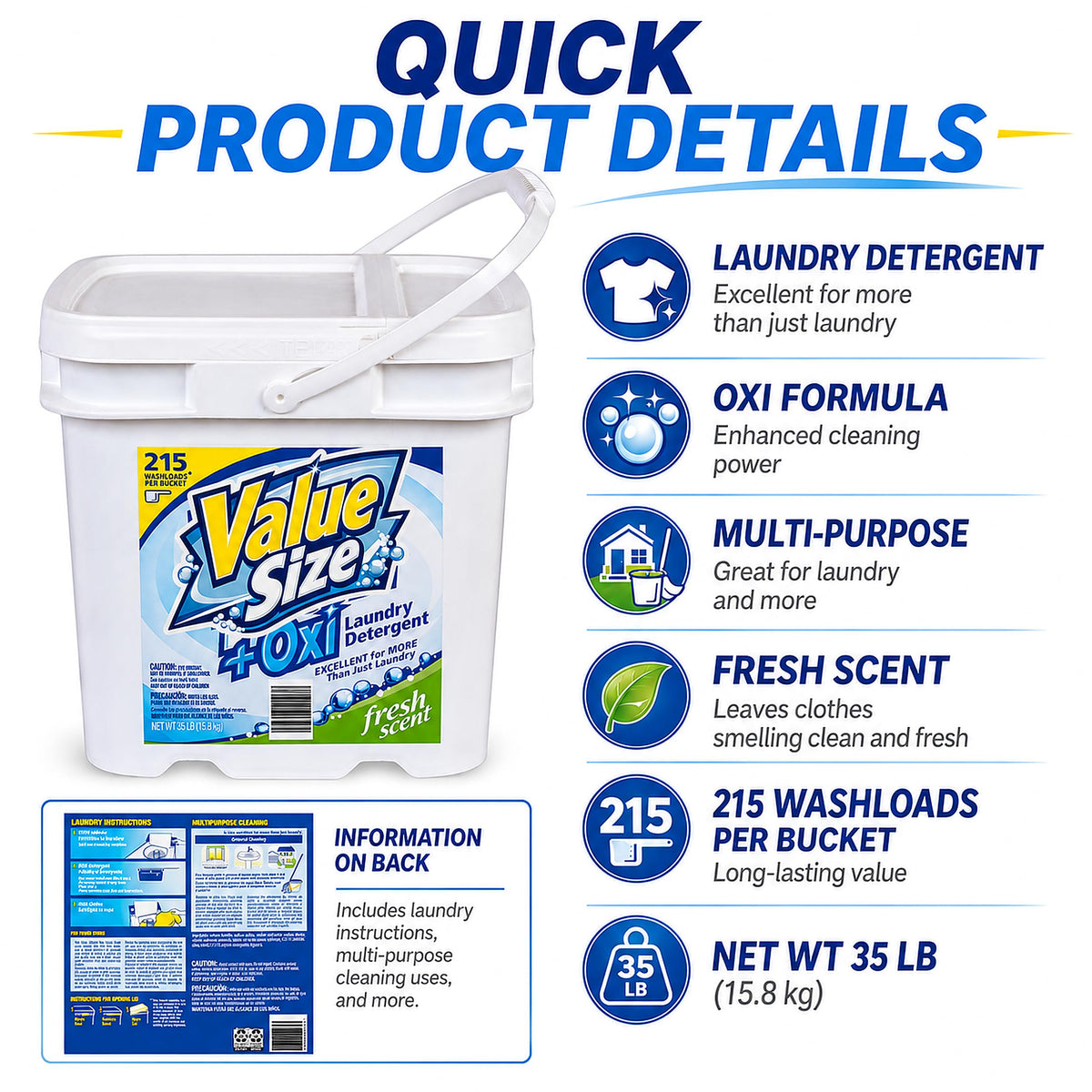 Detergent Wind Bucket Fresh, Added Oxi, 215 Loads, 560 oz Powder Laundry Detergent — additional product image 5