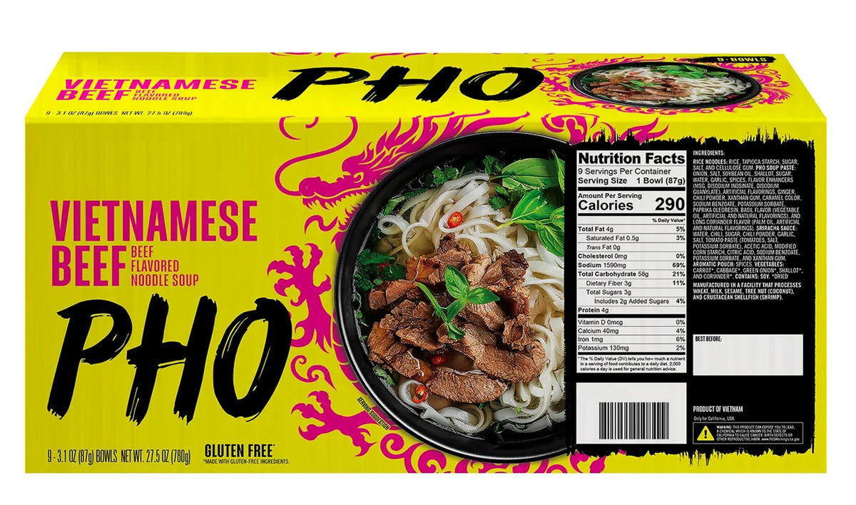 Vietnamese Pho Beef Noodle Soup 9 Bowls Pack, Ready in 3 Minutes, Gluten-Free, with Chili Oil — additional product image 2