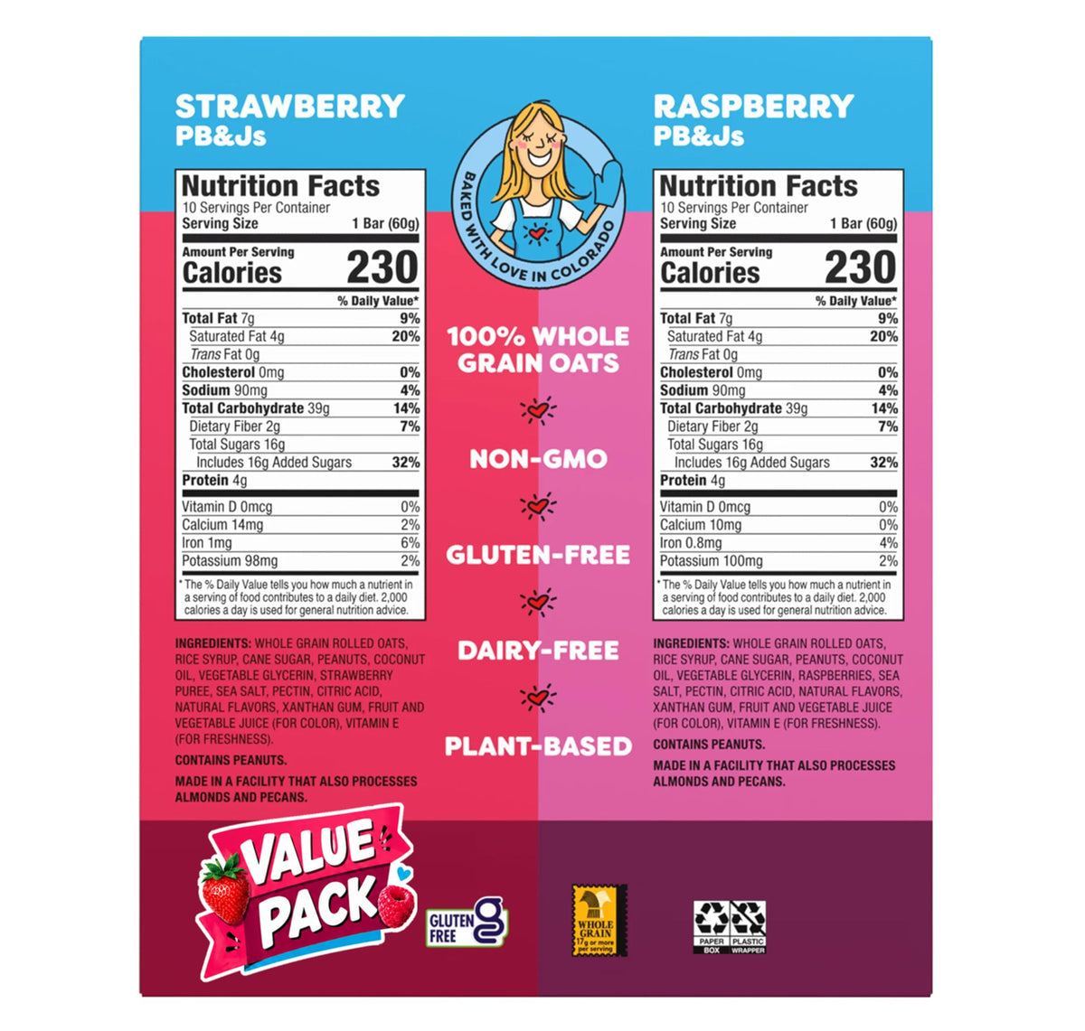 Strawberry and Raspberry PB&J BoBo Snackbars, 20 Count Variety Pack, Soft-Baked Peanut Butter Jelly Snacks, Gluten Free