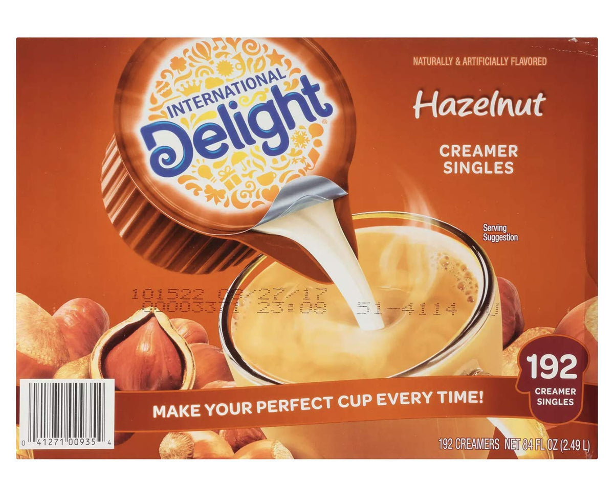 International Delight hazelnut coffee creamer singles, 192 count