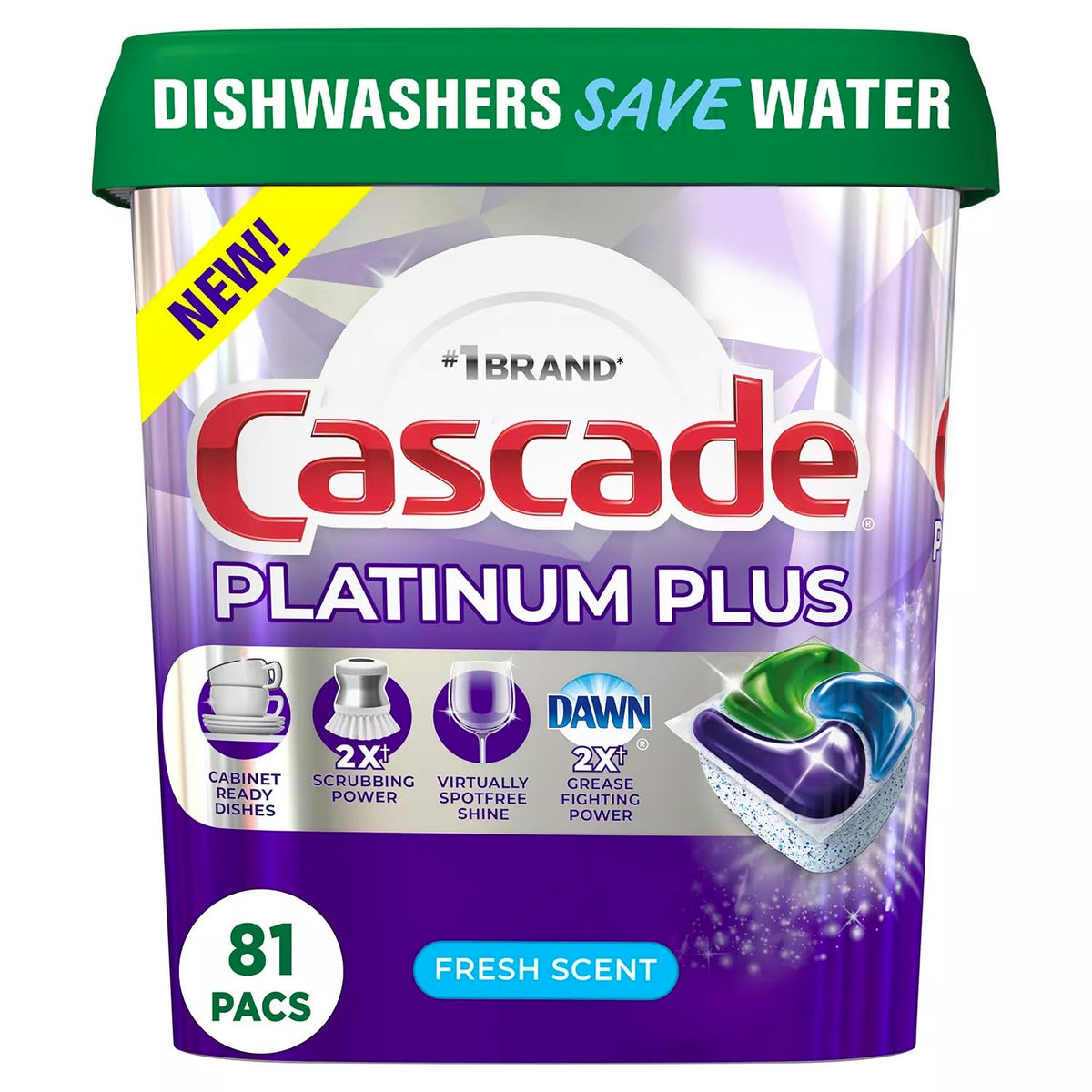 Cascade Platinum Plus ActionPacs Dishwasher Detergent Pods, Fresh Scent (81 Ct)