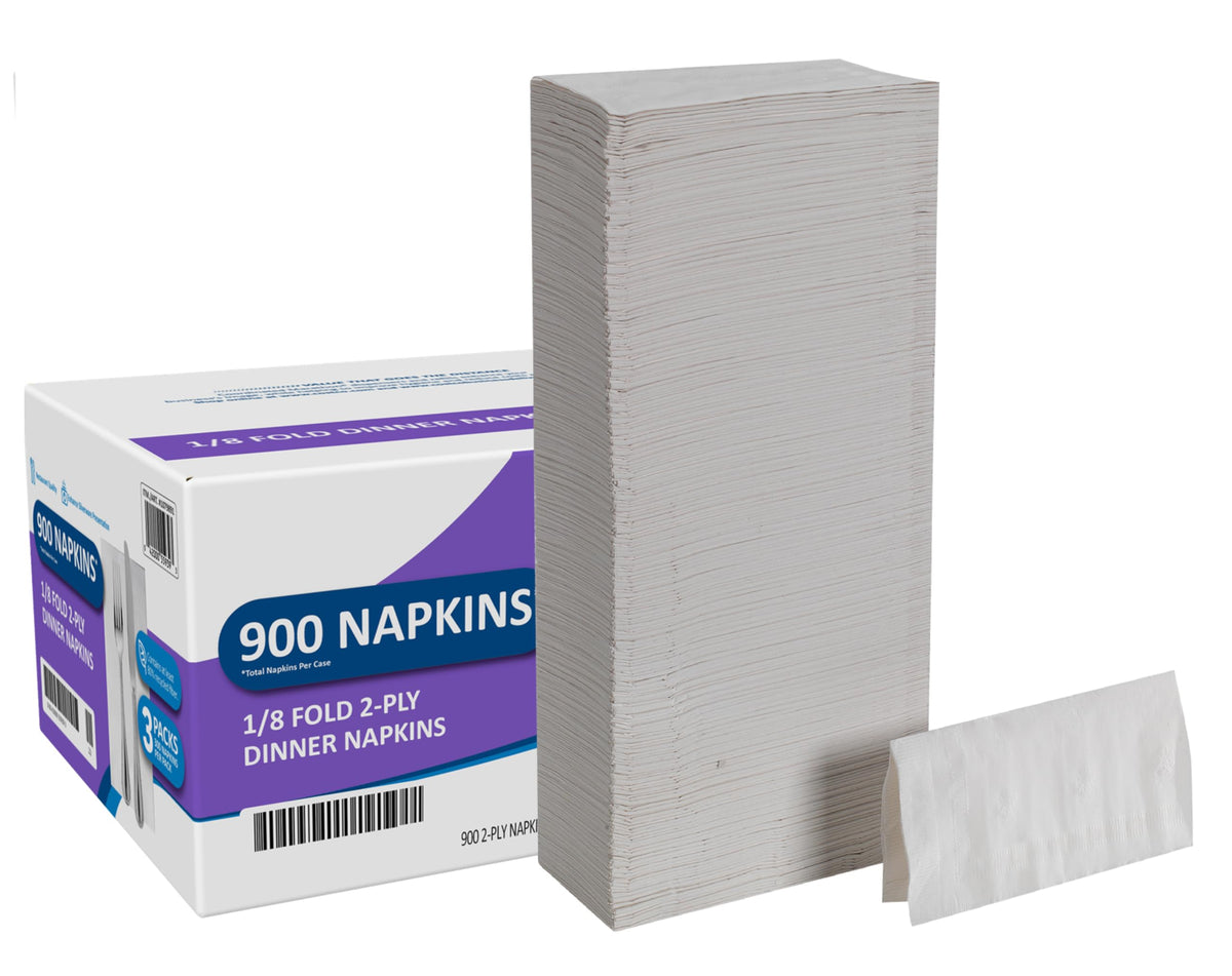 Marathon 1/8 Fold Dinner Napkins, 2-Ply, White, 900 CT, Elegant Paper Napkins — additional product image 2
