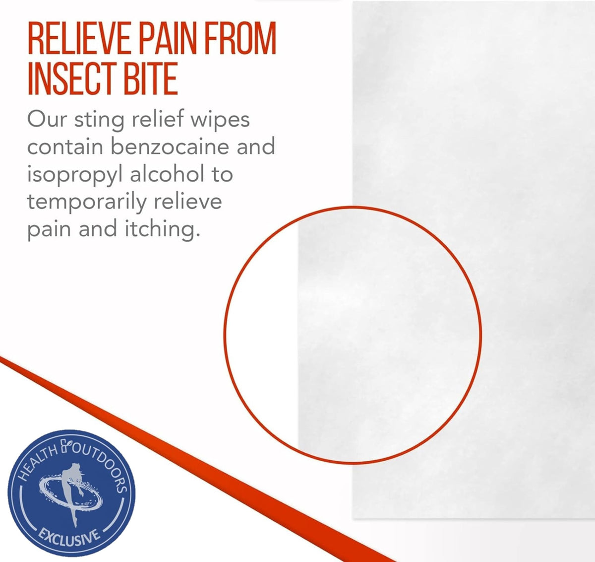 HEALTH & OUTDOORS Sting and Bite Pads (120 CT) for Itch and Pain Relief, 6% Benzocaine, Useful for Burns and Wounds, Compact