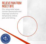 HEALTH & OUTDOORS Sting and Bite Pads (120 CT) for Itch and Pain Relief, 6% Benzocaine, Useful for Burns and Wounds, Compact